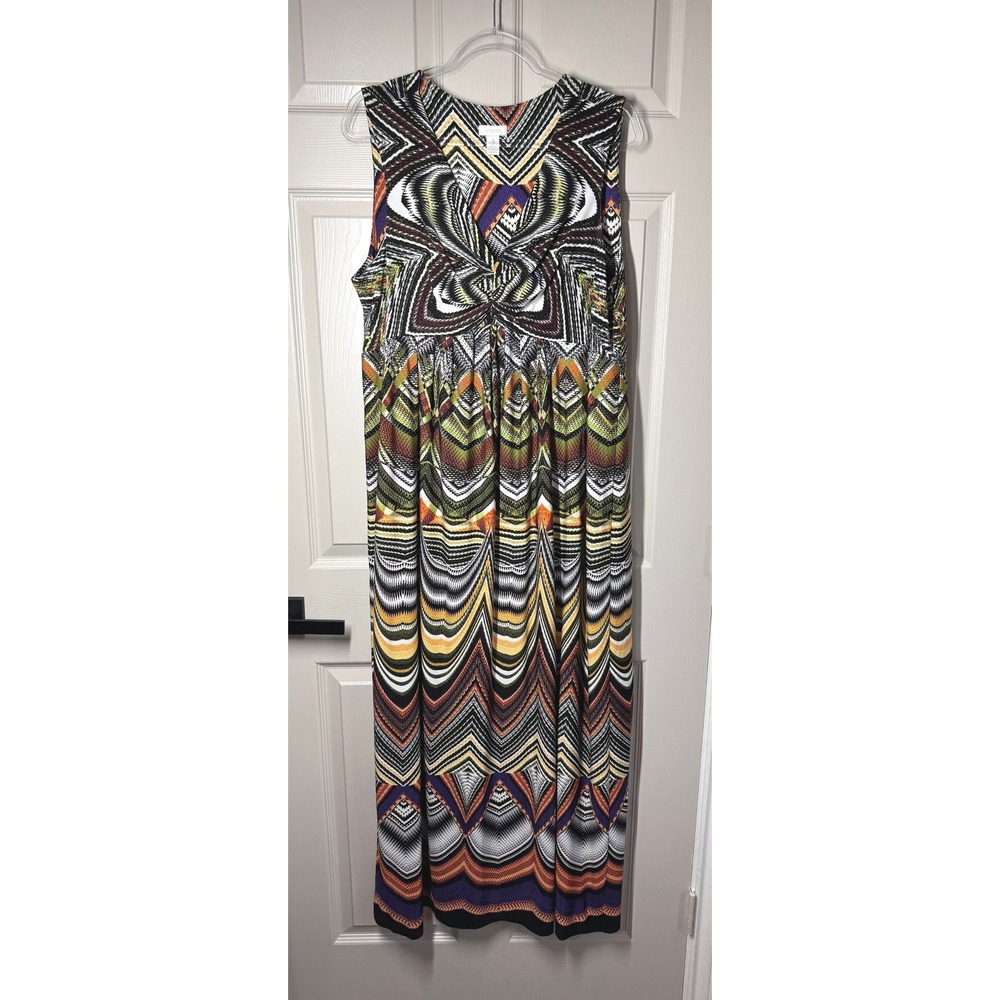 Chico's Women Multicolor Geometric Chevron Twist Front V-Neck Maxi Dress Size 3